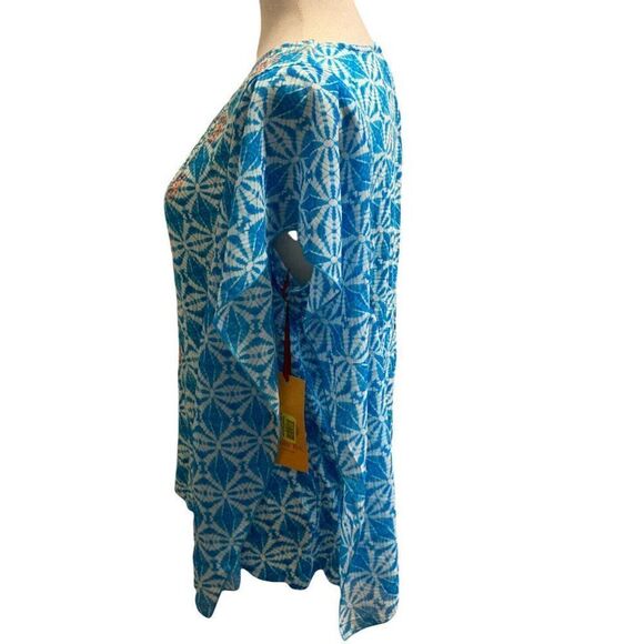Ruby Rd Blue White & MultiColor Geometric Short Sleeve Blouse Size Medium - Picture 3 of 9